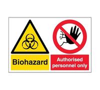 V Safety Biohazard/Authorised Personel Only - Landscape 300 x 200 mm - 2mm Rigid Plastic Safety Sign
