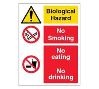 V Safety Biological Hazard/No Smoking - Portrait 150 x 200mm - 2mm Rigid Plastic Safety Sign