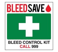 V Safety Bleed Control Kit - Call 999 - Square 150 x 150 mm - Self Adhesive Vinyl - Aluminium Effect