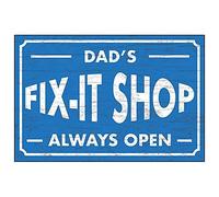 V Safety Blue/Dad's Fix - It Shop/Always Open Sign - 300mm x 200mm - Rigid Plastic
