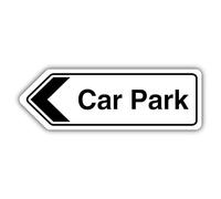 V Safety Car Park Arrow Left - Shaped Sign 300 x 100 mm - 1mm Rigid Plastic