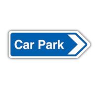 V Safety Car Park Arrow Right - Blue Landscape - Shaped Sign 450 x 150 mm - Self Adhesive Vinyl