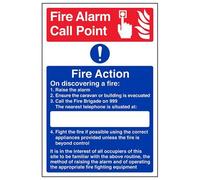 V Safety Caravan Site Fire Action Sign - 200mm x 300mm - 1mm Rigid Plastic