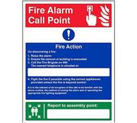 V Safety Caravan Site Fire Action/Your Assembly Point Is: Sign - 300mm x 400mm - 1mm Rigid Plastic