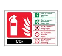 V Safety Carbon Dioxide Co2 Id Fire Extinguisher Sign - 200mm x 150mm - 1mm Rigid Plastic