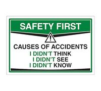 V Safety Causes of Accidents 300 x 200 mm - 2mm Super-Tough Rigid Plastic Safety Sign