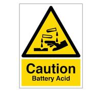 V Safety Caution Battery Acid - Portrait 150 x 200mm - 2mm Rigid Plastic Safety Sign