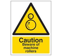 V Safety Caution Beware Of Machine Rollers - Portrait 200 x 300mm - 2mm Rigid Plastic Safety Sign