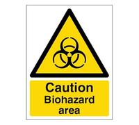 V Safety Caution Biohazard Area - Portrait 210 x 297 mm (A4) - 2mm Rigid Plastic Safety Sign