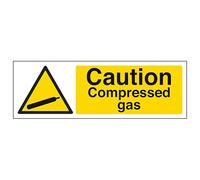 V Safety Caution Compressed Gas - Landscape 300 x 100 mm - Glow In The Dark Self Adhesive Vinyl Safety Sign