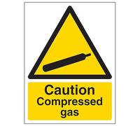 V Safety Caution Compressed Gas - Portrait 200 x 300 mm - Glow In The Dark 1mm Rigid Plastic Safety Sign