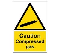 V Safety Caution Compressed Gas Warning Sign - 200mm x 300mm - 1mm Rigid Plastic