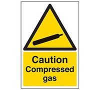 V Safety Caution Compressed Gas Warning Sign - 200mm x 300mm - Self Adhesive Vinyl