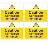 V Safety Caution Concealed Entrance - Large Landscape 400 x 300 mm - 2mm Rigid Plastic Safety Sign (Pack of 4)