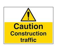 V Safety Caution, Construction Traffic Warning Sign - 400mm x 300mm - 2mm Rigid Plastic