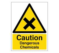 V Safety Caution Dangerous Chemicals - Portrait 200 x 300 mm - 2mm Super-Tough Rigid Plastic Safety Sign