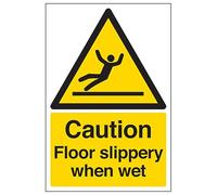 V Safety Caution Floor Slippery 150 x 200 mm - Glow In The Dark 1mm Rigid Plastic Safety Sign