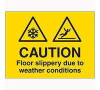 V Safety Caution Floor Slippery Due To Weather Conditions Sign - 600mm x 450mm - 2mm Rigid Plastic