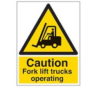V Safety Caution Fork Lift Trucks Operating - Portrait 210 x 297 mm (A4) - Self Adhesive Vinyl Safety Sign