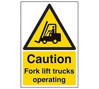 V Safety Caution Fork Lift Trucks Operating Warning Sign - 200mm x 300mm - 1mm Rigid Plastic