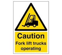 V Safety Caution Fork Lift Trucks Operating Warning Sign - 200mm x 300mm - 2mm Rigid Plastic