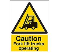 V Safety Caution Fork Lift Trucks Operating Warning Sign - 300mm x 400mm - 1mm Rigid Plastic