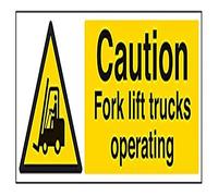 V Safety Caution Fork Lift Trucks Operating Warning Sign - 450mm x 150mm - 1mm Rigid Plastic