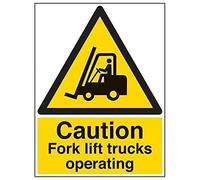 V Safety Caution Fork Lift Trucks Operating Warning Sign - 450mm x 600mm - 2mm Rigid Plastic