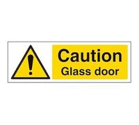 V Safety Caution Glass Door Warning Sign - 300mm x 100mm - 1mm Rigid Plastic