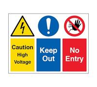 V Safety Caution High Voltage/Keep Out/No Entry - Landscape 400 x 300 mm - 2mm Super-Tough Rigid Plastic Safety Sign