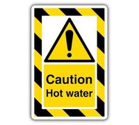 V Safety Caution Hot Water - ExtraViz 250 x 350 mm - Face Adhesive Window Sticker Safety Sign