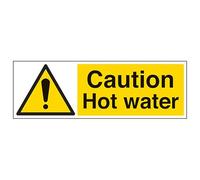 V Safety Caution Hot Water - Landscape 300 x 100 mm - 2mm Rigid Plastic Safety Sign
