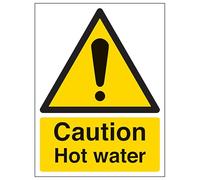 V Safety Caution Hot Water - Portrait 100 x 150 mm - 2mm Rigid Plastic Safety Sign
