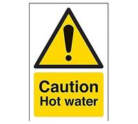 V Safety Caution Hot Water Warning Sign - 100mm x 150mm - Self Adhesive Vinyl