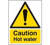 V Safety Caution Hot Water Warning Sign - 150mm x 200mm - Self Adhesive Vinyl
