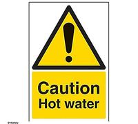 V Safety Caution Hot Water Warning Sign - 200mm x 300mm - Self Adhesive Vinyl
