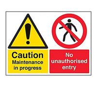 V Safety Caution, Maintenance In Progress. No Unauthorised Entry Sign - 400mm x 300mm - 1mm Rigid Plastic