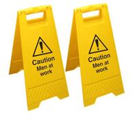 V Safety Caution Men At Work - Yellow Floor Sign Pack of 2