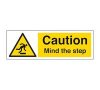 V Safety Caution Mind The Step - Landscape 450 x 150 mm - Glow In The Dark Self Adhesive Vinyl Safety Sign