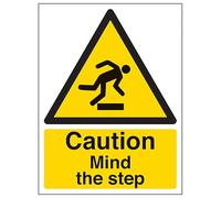 V Safety Caution Mind The Step - Portrait 300 x 400 mm - Glow In The Dark 1mm Rigid Plastic Safety Sign