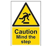 V Safety Caution Mind The Step Warning Sign - 200mm x 300mm - Self Adhesive Vinyl