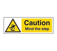 V Safety Caution Mind The Step Warning Sign - 300mm x 100mm - Self Adhesive Vinyl
