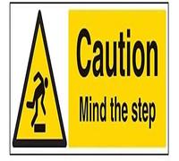 V Safety Caution Mind The Step Warning Sign - 600mm x 200mm - 1mm Rigid Plastic