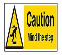 V Safety Caution Mind The Step Warning Sign - 600mm x 200mm - Self Adhesive Vinyl