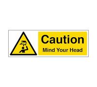 V Safety Caution Mind Your Head - Landscape 600 x 200 mm - 2mm Super-Tough Rigid Plastic Safety Sign
