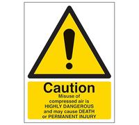 V Safety Caution Misuse Of Compressed Air - Portrait 200 x 300mm - 2mm Rigid Plastic Safety Sign