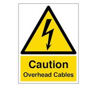 V Safety Caution Overhead Cables - Portrait 150 x 200 mm - 2mm Super-Tough Rigid Plastic Safety Sign