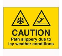 V Safety Caution Path Slippery Due To Icy Weather Conditions Sign - 600mm x 450mm - 2mm Rigid Plastic