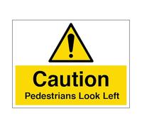 V Safety Caution Pedestrians Look Left - Large Landscape 400 x 300 mm - Self Adhesive Vinyl Safety Sign