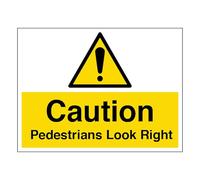 V Safety Caution Pedestrians Look Right - Large Landscape 400 x 300 mm - Self Adhesive Vinyl Safety Sign